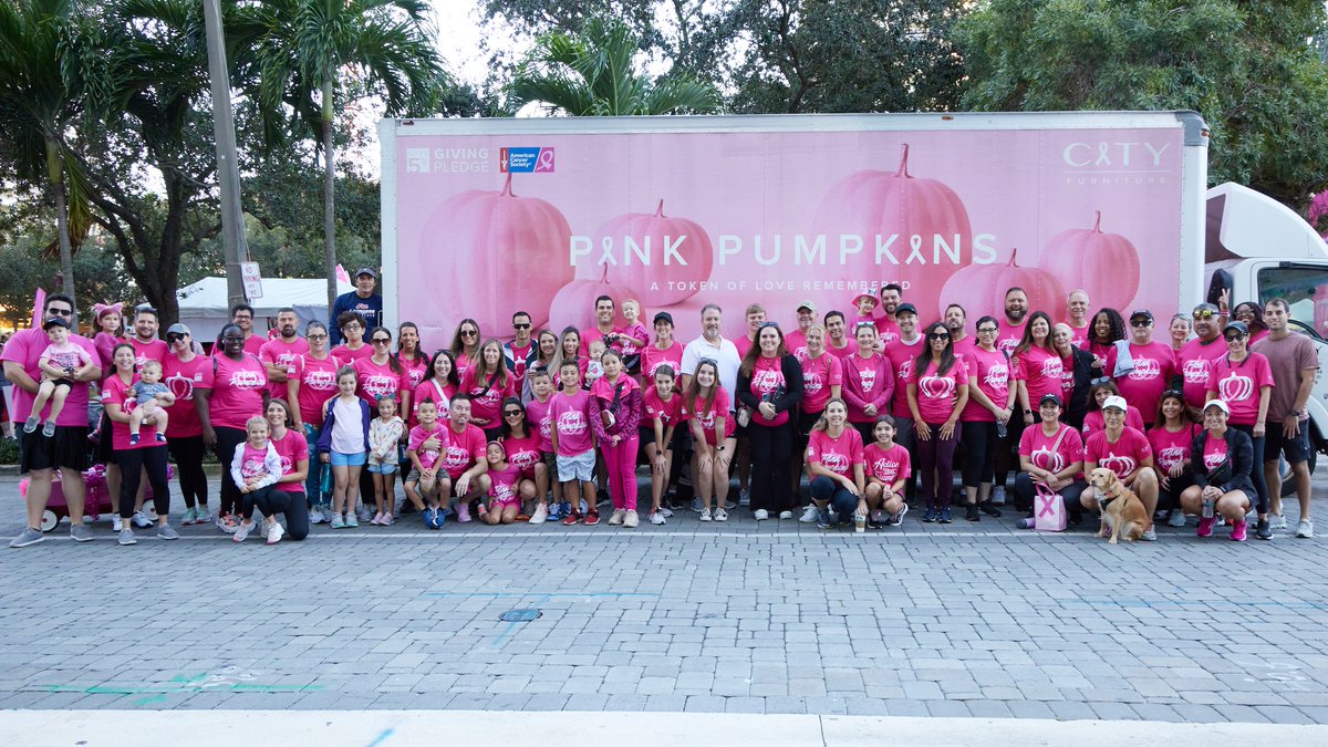 AKCity55's tweet photo. Loved seeing everyone come out in #pink to support the battle against #breastcancer! Proud of all the phenomenal efforts the CITY Furniture team is doing to raise awareness and funds for the American Cancer Society. #pinkpumpkins @CityFurniture @AmericanCancer @MakingStrides https://t.co/jPVSzgmRI8