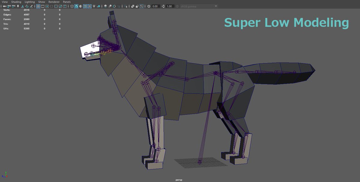 pico_gamedev's tweet photo. そんな時は、一旦リアリティのある簡単なモデルを作ってから、超ローポリに落とし込んでます。
狼では、ZBrushで簡単なモデルを作って、Mayaで骨を決めてセットアップ後に、超ローポリを作るという流れにしました。
という最近の苦労話でした😇 https://t.co/jzggVNp13N