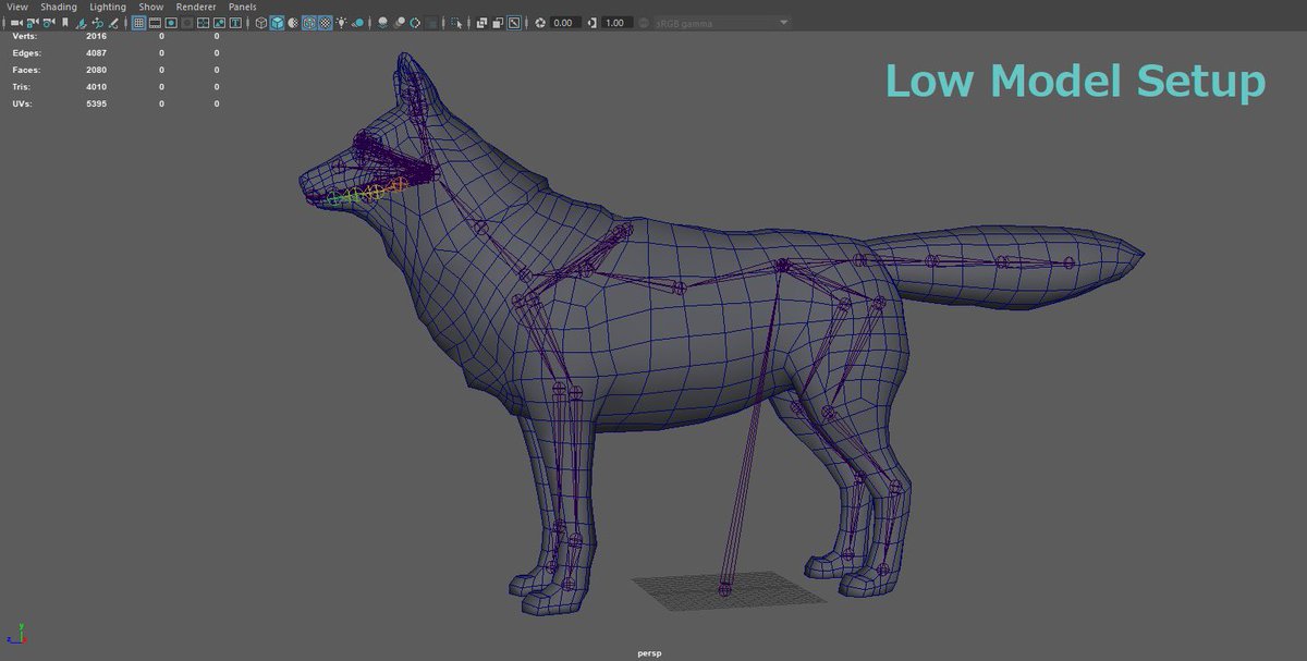 pico_gamedev's tweet photo. そんな時は、一旦リアリティのある簡単なモデルを作ってから、超ローポリに落とし込んでます。
狼では、ZBrushで簡単なモデルを作って、Mayaで骨を決めてセットアップ後に、超ローポリを作るという流れにしました。
という最近の苦労話でした😇 https://t.co/jzggVNp13N