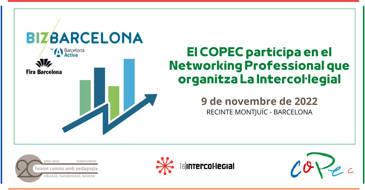 CopecPedagogs's tweet photo. Estarem presents un any més al @bizbarcelona a través de @LaIntercolSuma de la que formem part.
Participem en el #NetworkingProfessional, punt de trobada entre professionals i organitzacions de tots els sectors.
Consulta com participar-hi a: https://t.co/ClwiaYFqfC
#copec20anys https://t.co/BMIULq3lq4