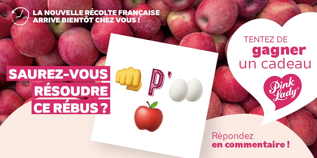 pinkladyfrance's tweet photo. ✨ #Concours J-13 avant la nouvelle récolte 🇫🇷 ! ✨

En attendant de retrouver vos pommes préférées en magasin, RDV chaque jour sur notre compte jusqu'au 09/11 pour tenter de gagner de nombreux goodies ! 🎁

❤️ Suivez-nous et likez ce post
🗨️ Répondez à la question
🍀 TAS demain https://t.co/eh5e7OqeXI