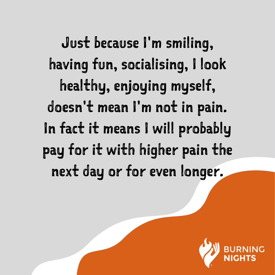 Thought of the day
Just because I'm smiling, having fun, socialising, I look healthy, enjoying myself, doesn't mean I'm not in pain. In fact it means I will probably pay for it with higher pain the next day or for even longer. #chronicpain #chronicillness #CRPS