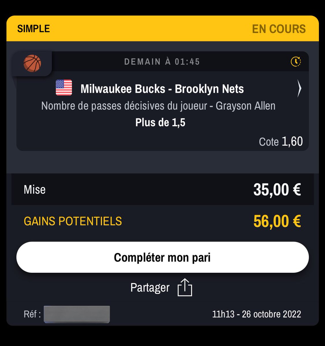 SknurtBetting's tweet image. 🗓 26/10 - Pick #1 | #NBA🇺🇸

🏟 Bucks vs. Nets @ 01:30 ⏰ 

#TeamParieur #NBATwitter
➔ G. Allen +1,5 P. @ 1,60 | 1,75%

RT♻️ si tu suis &amp;amp; ❤️ si tu soutiens ✊