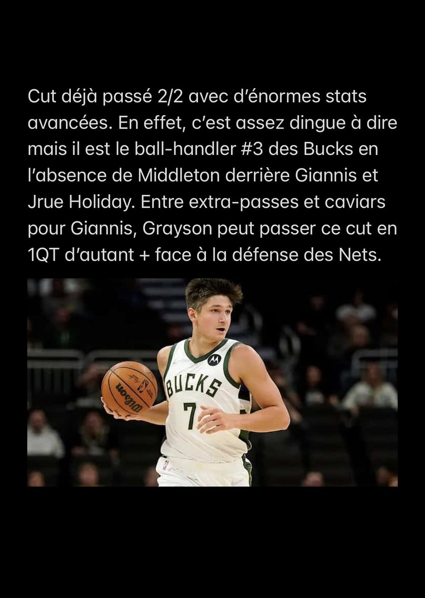 SknurtBetting's tweet image. 🗓 26/10 - Pick #1 | #NBA🇺🇸

🏟 Bucks vs. Nets @ 01:30 ⏰ 

#TeamParieur #NBATwitter
➔ G. Allen +1,5 P. @ 1,60 | 1,75%

RT♻️ si tu suis &amp;amp; ❤️ si tu soutiens ✊