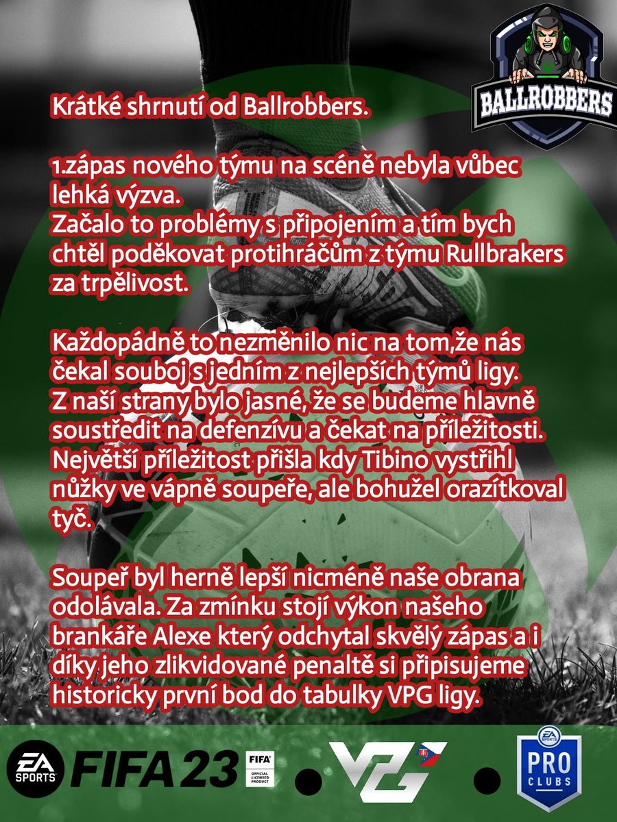 Ballrobbers's tweet photo. @CzskVpg @Ballrobbers @Xboxwebcz 
Výsledok a report z úvodného kola VPG ligy 🫶🥳 Ešte raz ďakujeme @VPG_RBK  za trpezlivosť pri problémoch zo spojením. https://t.co/zKyXVJiDlh