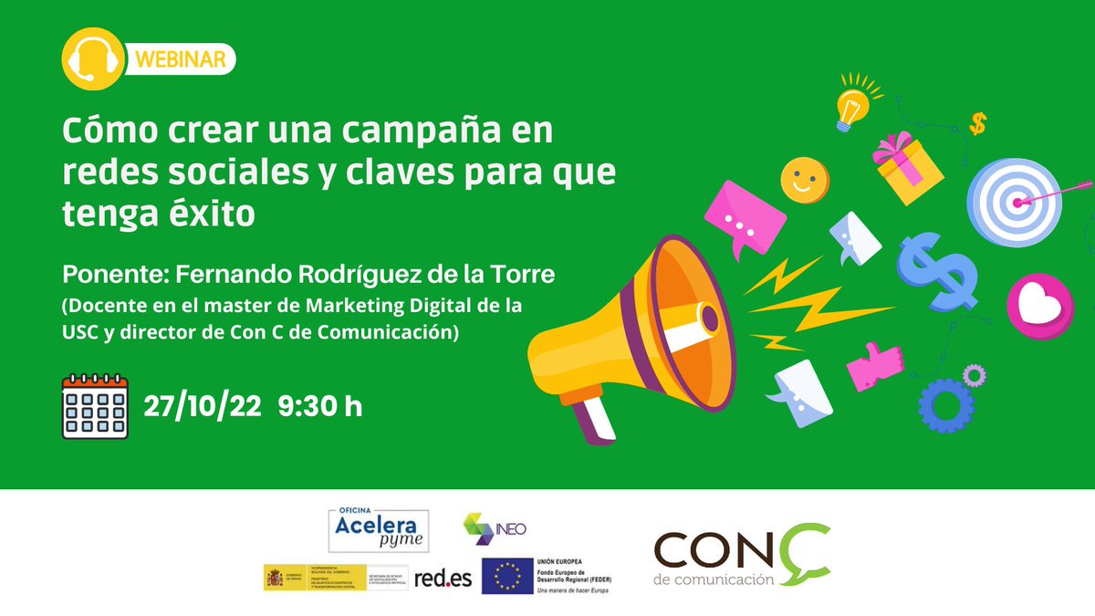 AgenciaConC's tweet photo. ¿Quieres conocer claves para crear campañas exitosas en redes sociales? Apúntate al webinar gratuito que impartirá mañana nuestro director, Fernando Rodríguez, en la Oficina Acelera Pyme (@IneoOap) de @INEO_org 
👉 https://t.co/8UQzHvkgu9 https://t.co/NVfrZaoP5O