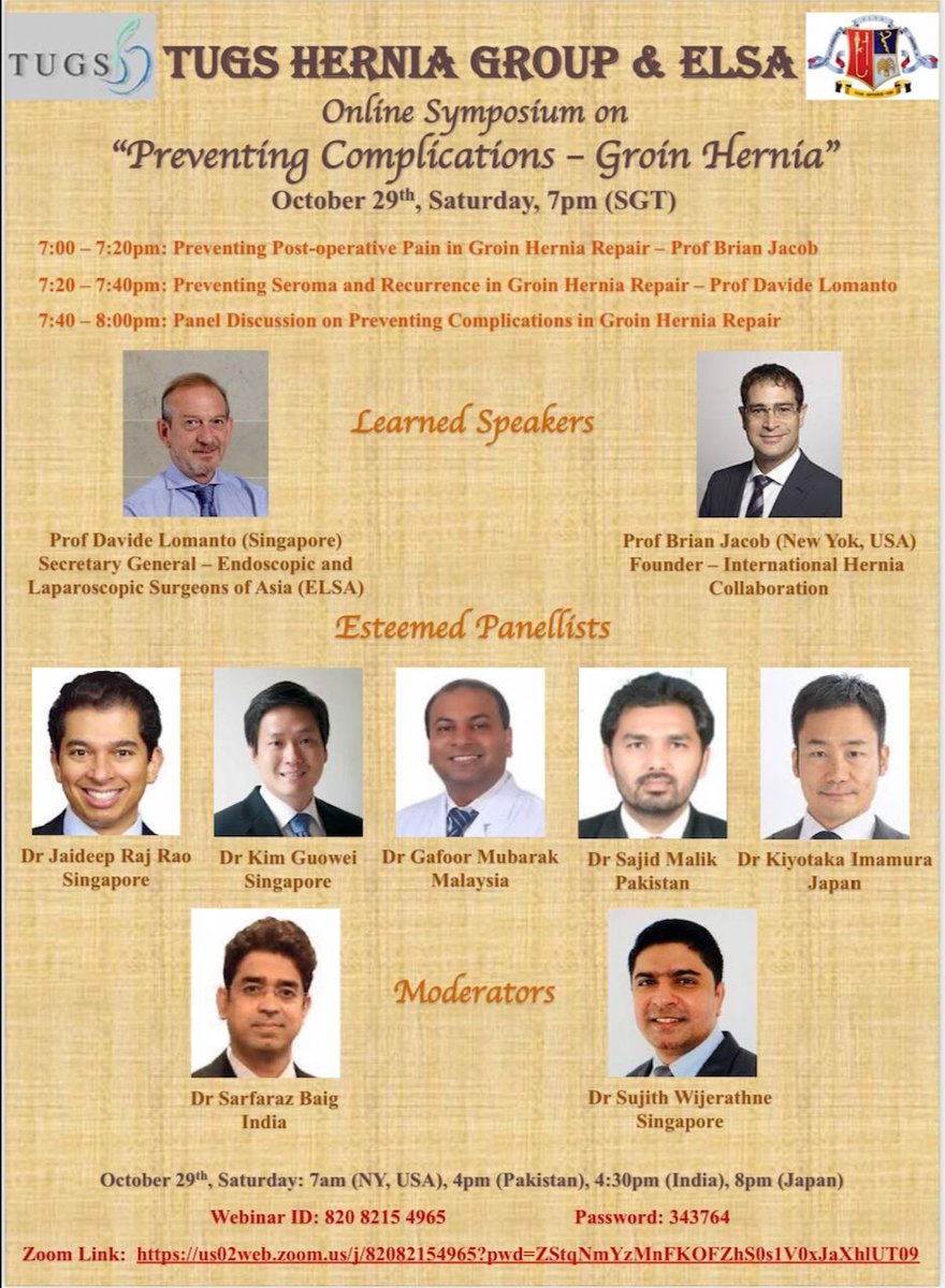DavideSurdl's tweet photo. REGISTER TODAY FOR THE ELSA - TUGS  Webinar -  October 29 2022 - PREVENTING COMPLICATIONS IN GROIN HERNIA SURGERY - https://t.co/V7fd8b8dLb https://t.co/jEvbzLg6oI