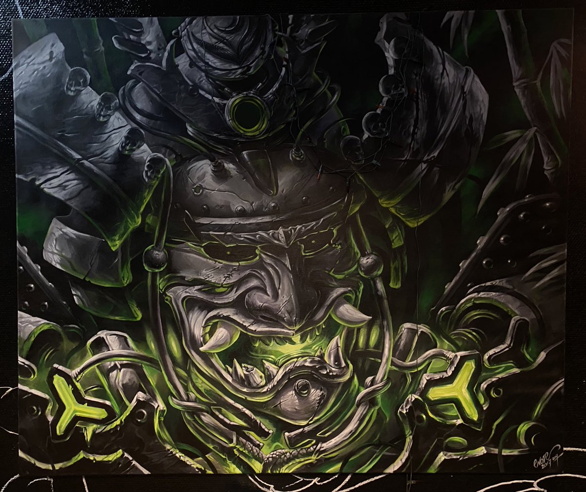 Good morning, came across my own old painting yesterday, it's a joy as always. It's a stone cyber samurai. Canvas/acrylic.