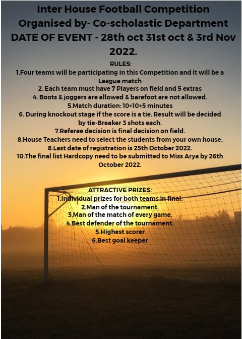 ShiningStarSchl's tweet photo. Shining Star International School is organizing an Inter House Football League in October.
On Friday, October 28, our team will play its first match.

#ANNOUNCEMENT #SSIS #wearetheshinningstar
#football https://t.co/kMH3MOSHkV