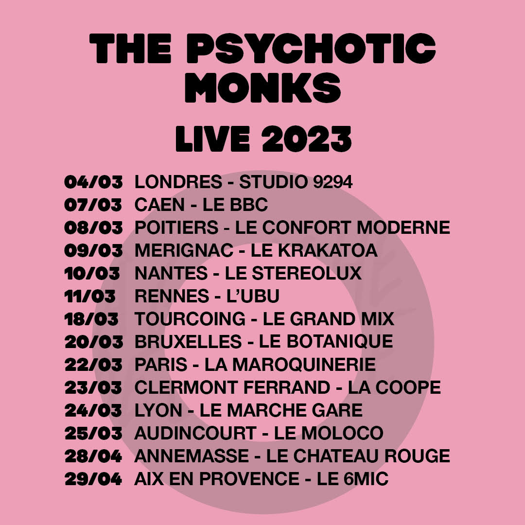 pierreandrieu's tweet photo. Le très marquant groupe de noise psyché #ThePsychoticMonks sera en concert @lamaroquinerie le 22 mars 2023, @lacoope (+ #StuffedFoxes) le 23 et en tournée pour promouvoir #PinkColourSurgery (sortie : 3 février @Vicious_Circle)! Chroniques live & billets : https://t.co/2Ypm39JIf0 https://t.co/JdCOWe7JeN