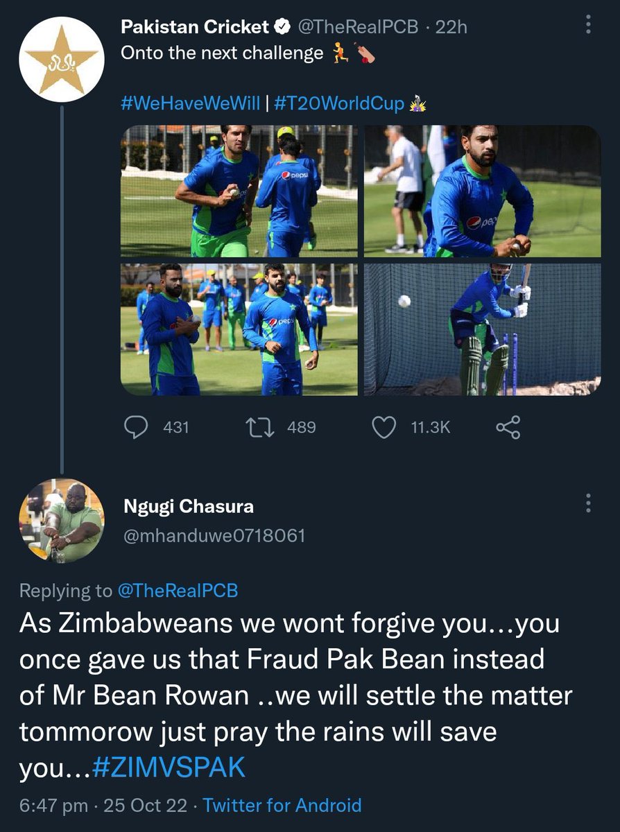 zeshutweets_'s tweet photo. Courtesy of Pak Bean, tommorow’s match is a heated rivalry now!

#PAKvZIM #ZIMvPAK #t20worldcup https://t.co/sk1y1FRoBe