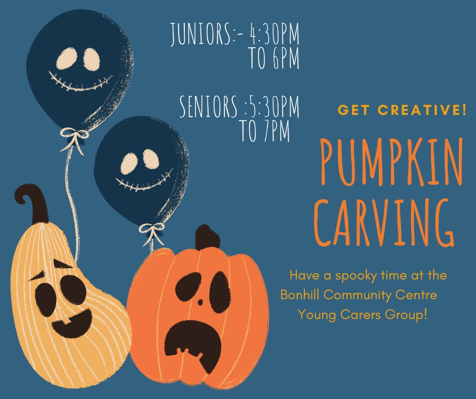 KelseyYsortit's tweet photo. 👻Young Carers👻

Tomorrow we will be creating spooky pumpkins at the Bonhill Community Centre Group. 

Hope to see you all there and looking forward to seeing what you create!!!! 

Juniors: 4:30pm to 6pm 
Seniors: 5:30pm to 7pm https://t.co/JrO4XlQ4I5