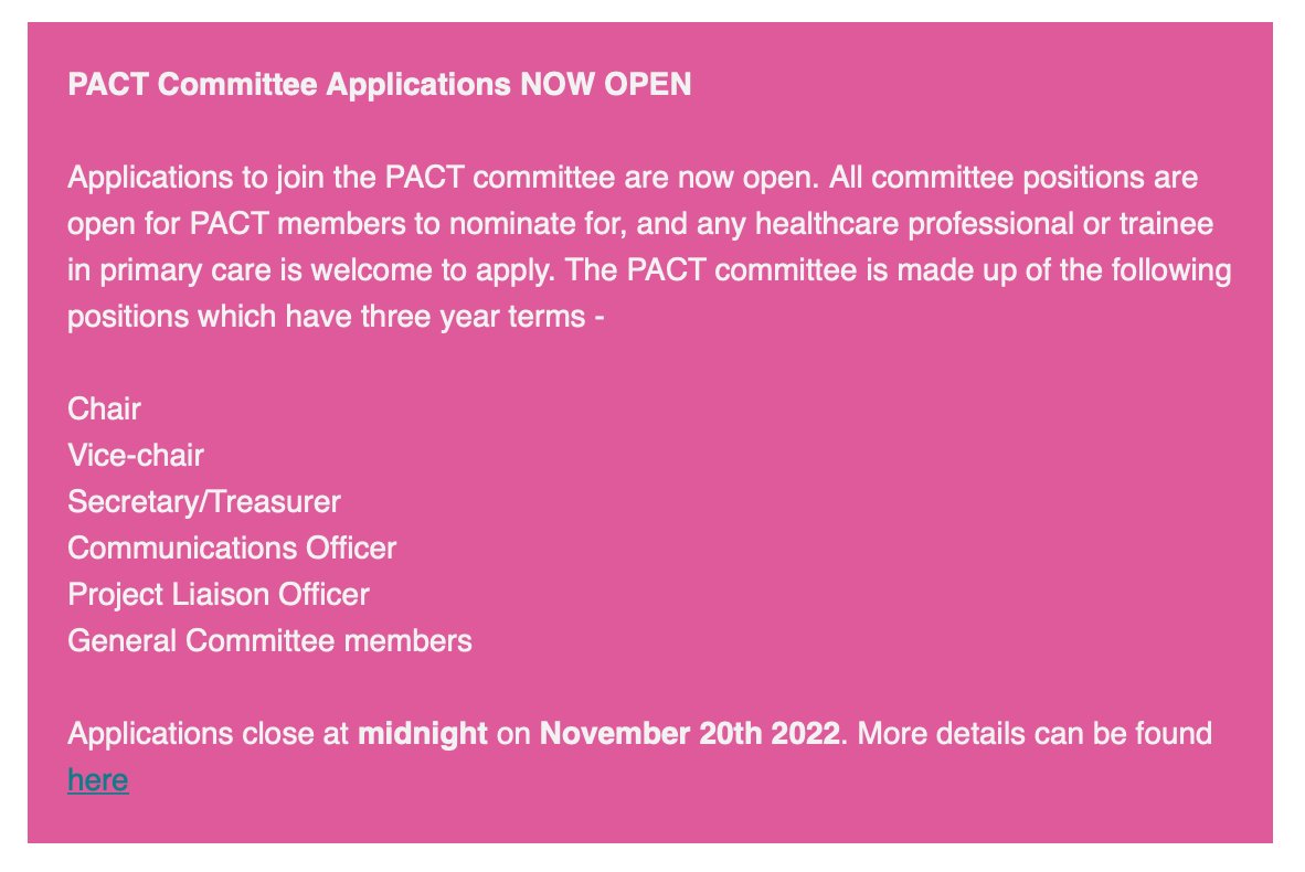 Our committee is ALL CHANGE.

Applications our now open to apply for our committee: sites.google.com/nihr.ac.uk/pac… 

ANYONE in primary care is welcome. 😊

Want to change primary care and primary care research for the better? 

We need YOU. 🫵🏼

🏁 DEADLINE: 2⃣0⃣ November 2022 (25 days)
