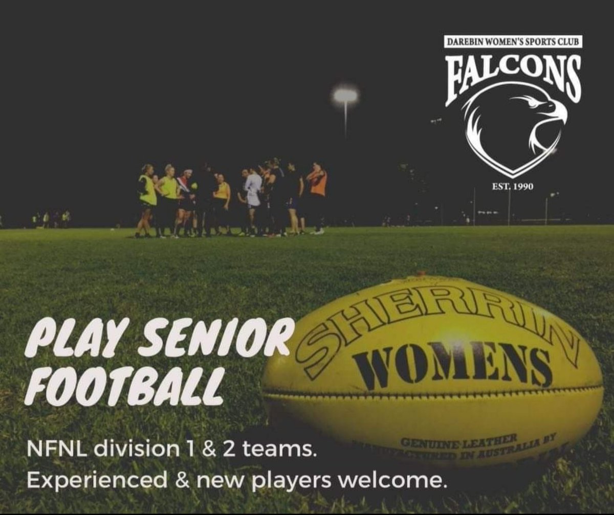 Hey folks, anyone up for footy? 
We are now recruiting for our Div 1&amp;2 teams! 
If you're looking for a new experience with a Club that has a proud tradition of mixing competitive spirit and #inclusion, warmly welcoming women and gender diverse players. 
#community #womeninsport
