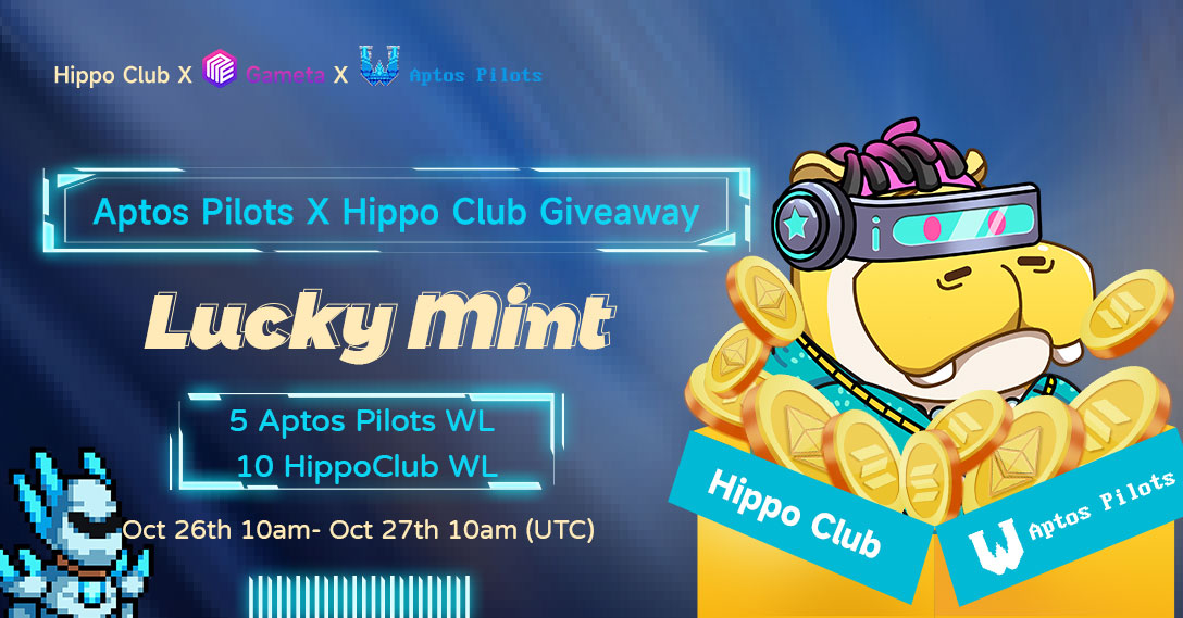 GametaHippo's tweet photo. 🎉Aptos Pilots X Hippo Club Giveaway

⏰Oct 26th 10am- Oct 27th 10am (UTC)

To enter👇
✅Follow @GametaHippo+@Pixlwars
✅RT&amp;❤️&amp;Tags 3 Frens
✅Join:https://t.co/Z30wxQGxR3
✅Leave Discord Name

🎁 Rewards:
1. 5 Aptos Pilots WL 
2. 10 HippoClub WL

#NFTs #SolanaNFTs #hippoclub https://t.co/vQEaHacHIg