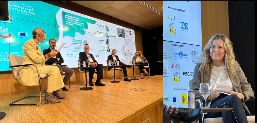 SageSpain's tweet photo. "La educación debe vertebrarse en torno a sólidos valores con competencias necesarias que garanticen las mismas oportunidades para todos. Así reduciremos la desigualdad, y la brecha digital existente en muchos ámbitos de la sociedad." @MssMariaDamas en #AlianzaTalento5 @AMETIC_es https://t.co/evQZFezqFk