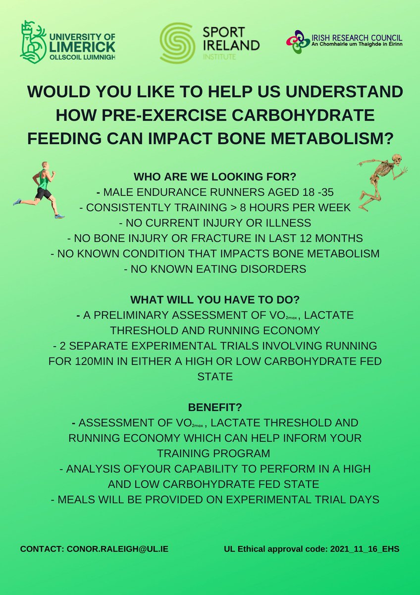 RUNNERS & TRIATHLETES! We have a limited number of spaces and time left in this study! If you want some invaluable assessments and advice for winter training please get in touch (Conor.Raleigh@ul.ie). RTs appreciated. #running #triathlon #VO2max #lactate #lowcarb #irishresearch