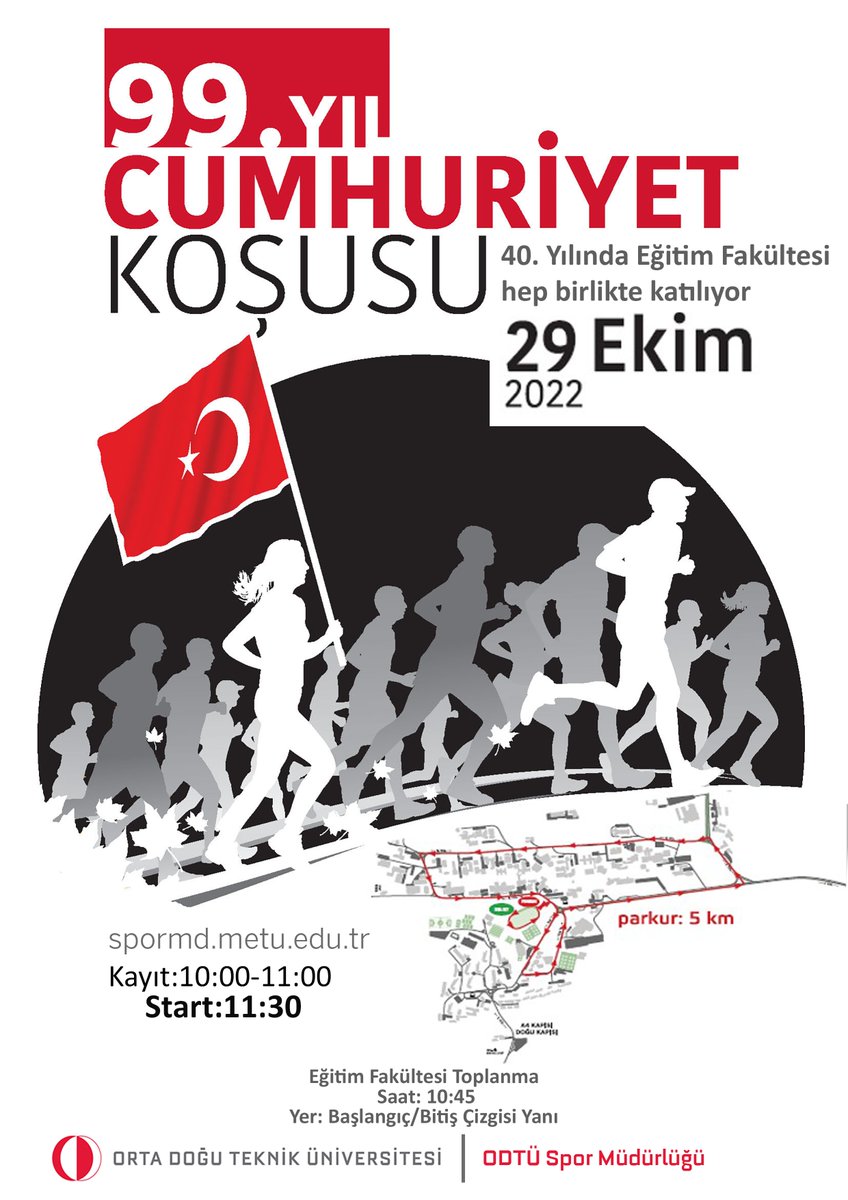 MetuCeit's tweet photo. Sevgili Öğrencilerimiz ve Mezunlarımız,
Geleneksel olarak düzenlenen Cumhuriyet Koşusu bu yıl 29 Ekim 2022  Cumartesi günü yapılacaktır. Sizleri Cumhuriyet Koşusunda birlikte olmaya davet ediyoruz.

Ayrıntılı bilgiye ekte yer alan poster duyurusundan ulaşabilirsiniz. https://t.co/OD0zRU5Yx9