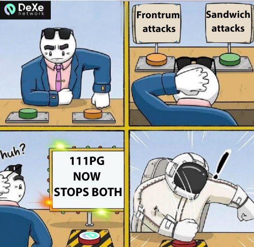 jeffartsug4's tweet photo. Don't miss...…👇👇
111PG protection covers all 3 main bot attacks. Too bad for bots, great for your listing
#dexenetwork #snipingbots #tokensafe #111pg #sandwichattacks #frontrunning #frontrunattacks #listing #trading $DEXE https://t.co/LgG4SGqlvK