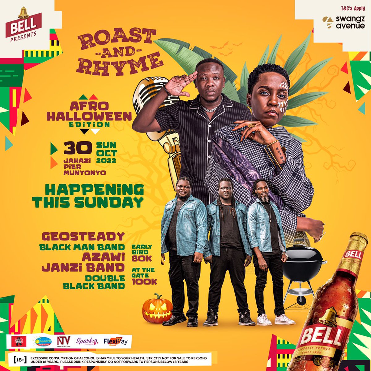 Kk_Hamis's tweet photo. @JanziBand 
@AzawiOfficial 
@geosteadyOffici all at #RoastAndRhyme , that is what the party means in brief . Just make sure you have your ticket already . I may not be able to snap for yall since I have an android,  so just pull over and witness 
#AfroHalloween https://t.co/ce3xU1V9cm