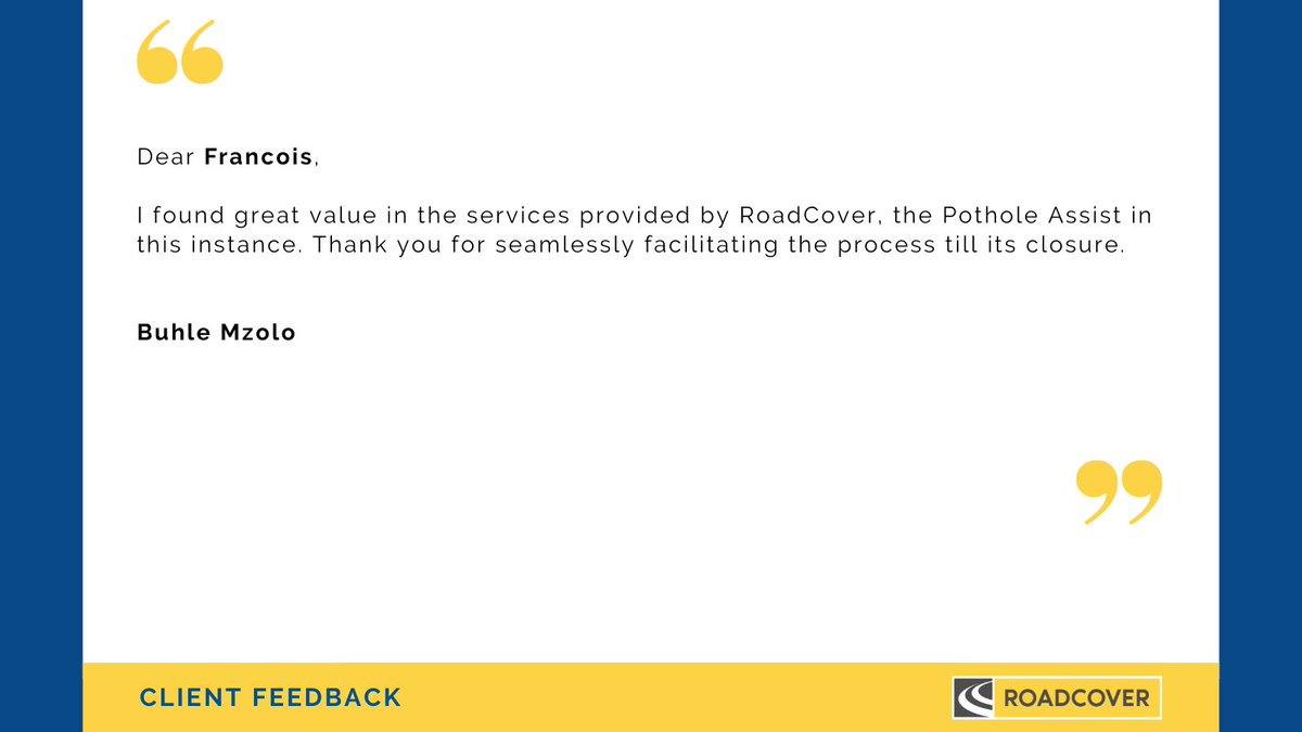 RoadCover's tweet photo. Make every interaction, no matter how insignificant, count. All of them are pertinent.

Thank you Francois for making this client's RoadCover journey a smooth and effective one.

#roadcover #wecare #nofees #road #financialservices #clients #roadaccidentfund #raf #claimsservice https://t.co/zhwfoBYCrq