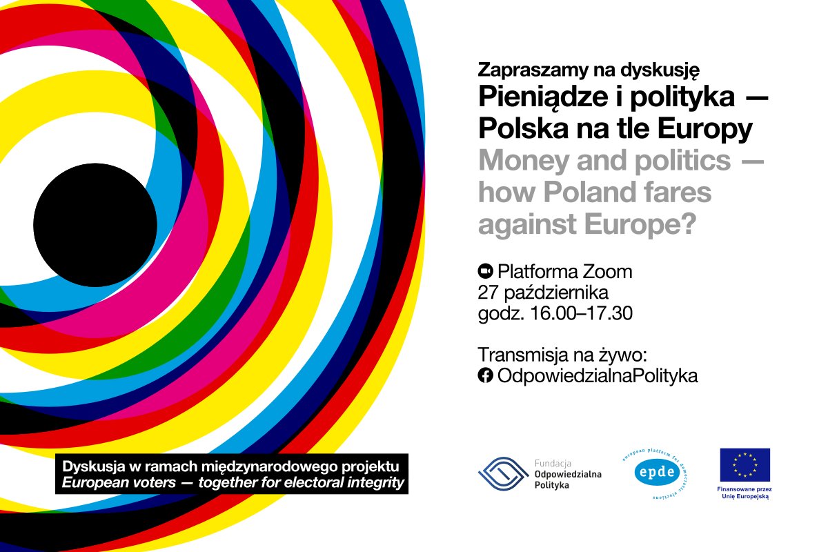 EPDE - European Platform for Democratic Elections (@epde_org) on Twitter photo The speakers:
🔸<a href="/alexshlyk/">Alex Shlyk</a>, former head of the election department at <a href="/osce_odihr/">OSCE/ODIHR</a>
🔸<a href="/ParvuSeptimius/">Septimius Parvu</a>, expert at <a href="/ExpertForum_RO/">Expert Forum</a>
🔸<a href="/batko_to/">Katarzyna Batko-Tołuć</a>, member of the board, <a href="/SiecObywatelska/">Watchdog Polska</a>
Host: Sylvester Oracz, <a href="/Odp_Polityka/">Fundacja Odpowiedzialna Polityka</a>
🎥Stream live, tomorrow 4pm: tinyurl.com/PolFinReg The speakers:
🔸<a href="/alexshlyk/">Alex Shlyk</a>, former head of the election department at <a href="/osce_odihr/">OSCE/ODIHR</a>
🔸<a href="/ParvuSeptimius/">Septimius Parvu</a>, expert at <a href="/ExpertForum_RO/">Expert Forum</a>
🔸<a href="/batko_to/">Katarzyna Batko-Tołuć</a>, member of the board, <a href="/SiecObywatelska/">Watchdog Polska</a>
Host: Sylvester Oracz, <a href="/Odp_Polityka/">Fundacja Odpowiedzialna Polityka</a>
🎥Stream live, tomorrow 4pm: tinyurl.com/PolFinReg
