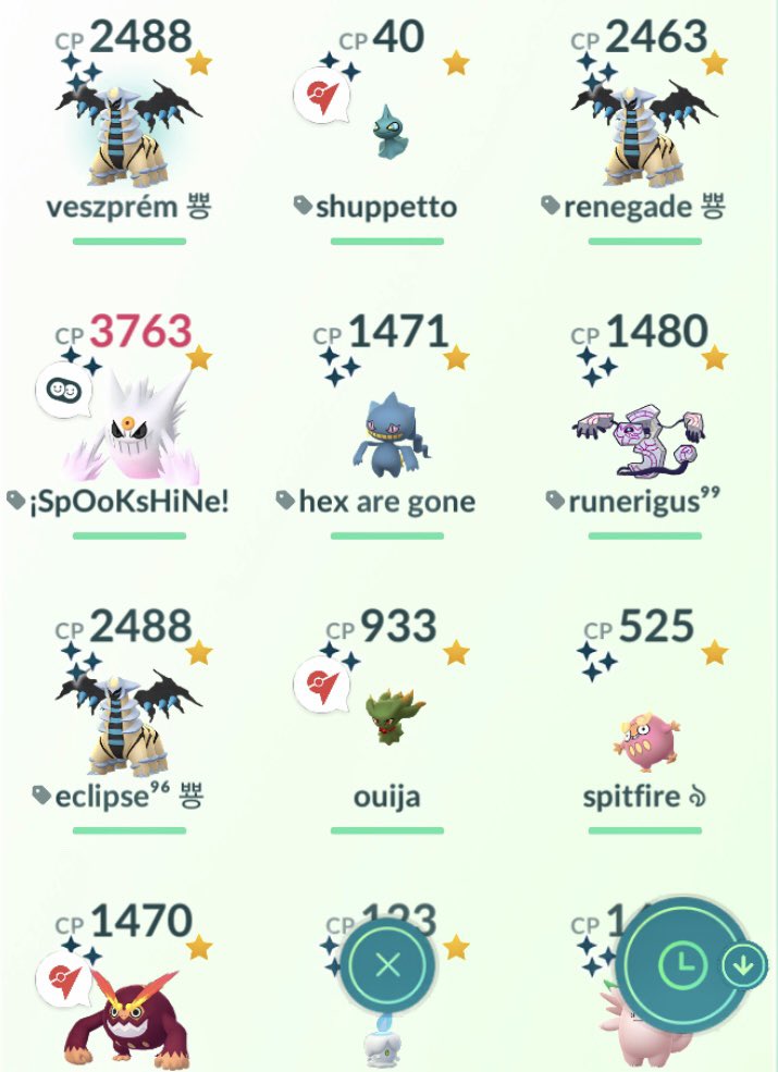 ricciardionline's tweet photo. third sparkleboi tn. dude’s odds are so much lower than what i’d gotten for yveltal/xerneas—both i got 5-6 of each…whereas i’ve done 2x-3x more giratina raids and have only seen 3. 😵💫 hope that improves for floaty boi tomorrow. #fave #originforme #shinycheck #giratina #pokemongo https://t.co/uxOyI4YSm5