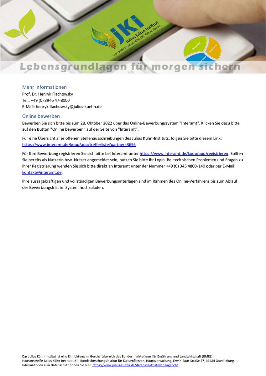 Wissenschaftliche Mitarbeiterin/Wissenschaftlichen Mitarbeiter Institut für Institut für Züchtungsforschung an Obst - Standort Dresden #Züchtungsforschung #Obst # <a href="/JKI_Bund/">Julius Kühn-Institut</a>. Please RT
