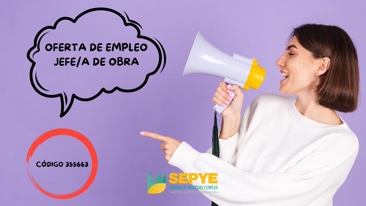 ¡Oferta de empleo!

Entra en nuestro portal de empleo y echa un vistazo a esta oferta:

portalempleo.unex.es/home

#empleo #uex #extremadura