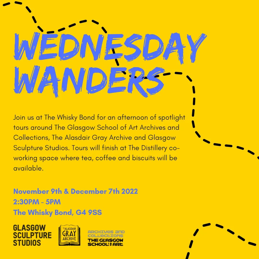 GSAArchives's tweet image. To join us for the first of our #WednesdayWanders @WhiskyBond, sign up now via Eventbrite buff.ly/3TTZBP6. This event will take place on the 7th November and will feature tours of our stores and @GSofA textile collection, as well as @AGrayArchive and @GSSGLASGOW