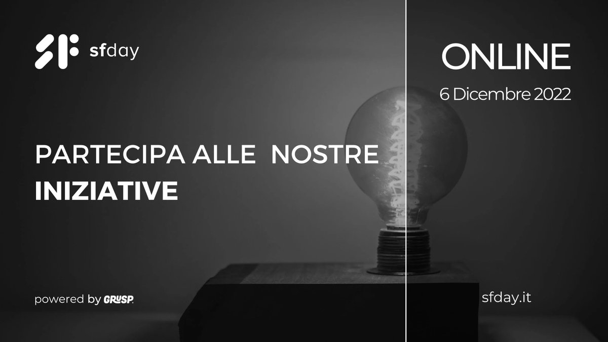 Entra a far parte della nostra community e prendi parte alle nostre iniziative: buff.ly/3x9MU9N

Non vediamo l'ora di incontrarci📍 Online il 📅 06.12.22 
🎫 buff.ly/3L3ki84 

<a href="/grusp/">GrUSP</a> #sfday #symfony #php