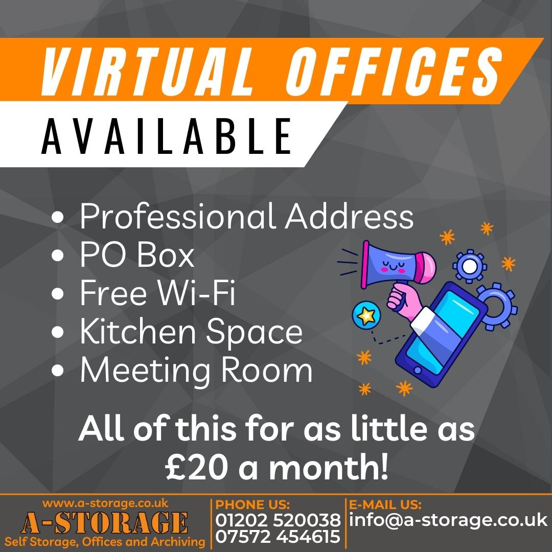 AStorageDorset's tweet photo. If you are setting up a new business or work from home A-Storage has an exciting opportunity for you! Our virtual office service comes with a professional business address, PO Box, Free WI-FI, kitchen space as well as monthly meeting room hire included in your subscription. https://t.co/RK68FVeizO