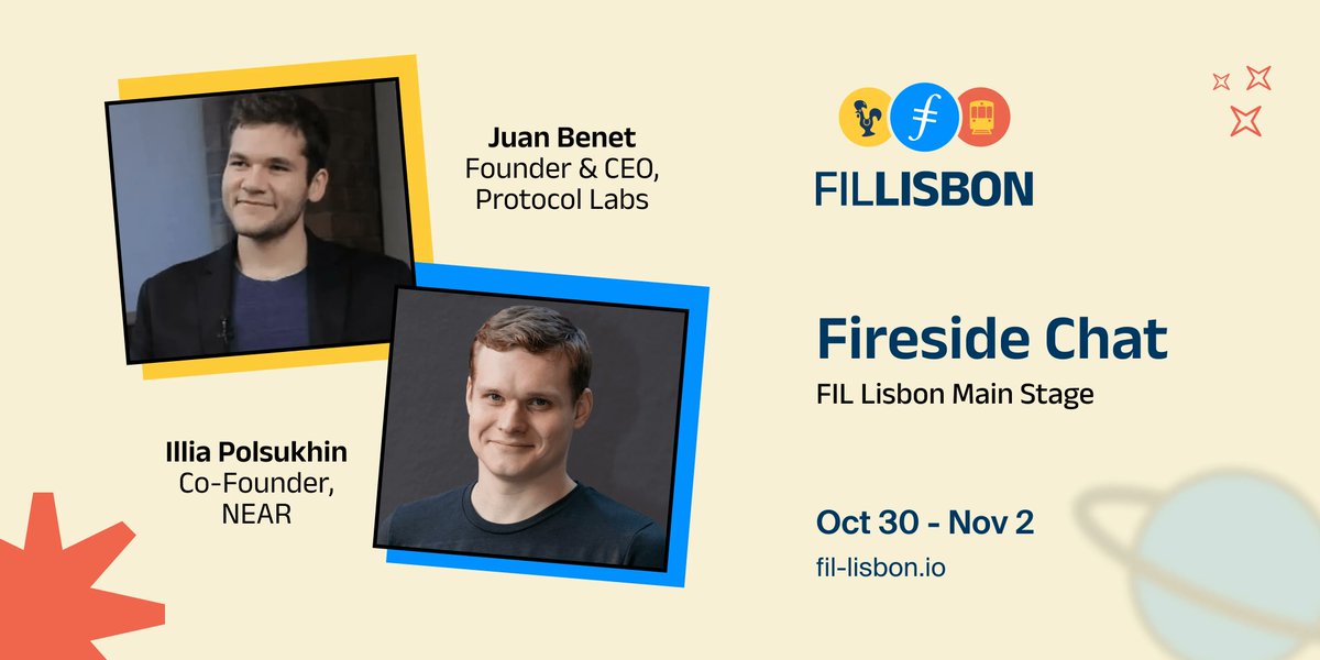 Don’t miss Day 1 of the #FILLisbon Main Stage, Oct 31, for a chat with @ilblackdragon, Co-founder of @NEARProtocol & @juanbenet, Co-founder & CEO, @protocollabs, covering #Web3, #AI, #DeSci and more! Tickets are limited, so register now: fil-lisbon.io/register-now/