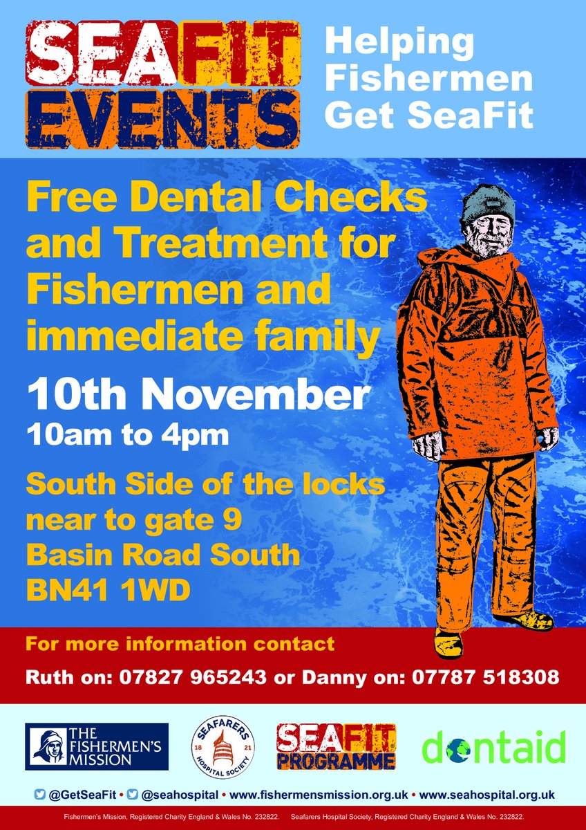 shoreham_port's tweet photo. Commercial fishermen and their families are invited to #GetSeaFit, accessing free dental care with @dentaid_charity at Shoreham Port on 10th Nov 🦷

The #SeaFit initiative delivered by @thefishmish and @seahospital supports fishing communities across the UK. #CoastalCommunities https://t.co/epM8o20yJB