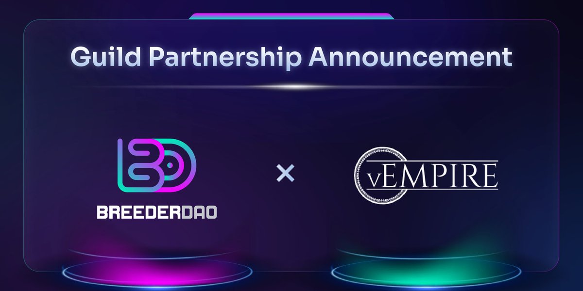SovrunOfficial's tweet photo. 🛡Guild Partnership Announcement🛡
We are pleased to announce our partnership with @vEmpireGG: a gaming guild facilitating gameplay and providing entertainment via streaming & content creation. #BreederDAOGuildPartner
👾: https://t.co/RL0U3szPIY
💻: https://t.co/TsSXjV7t9y https://t.co/fVqKh7O7uu