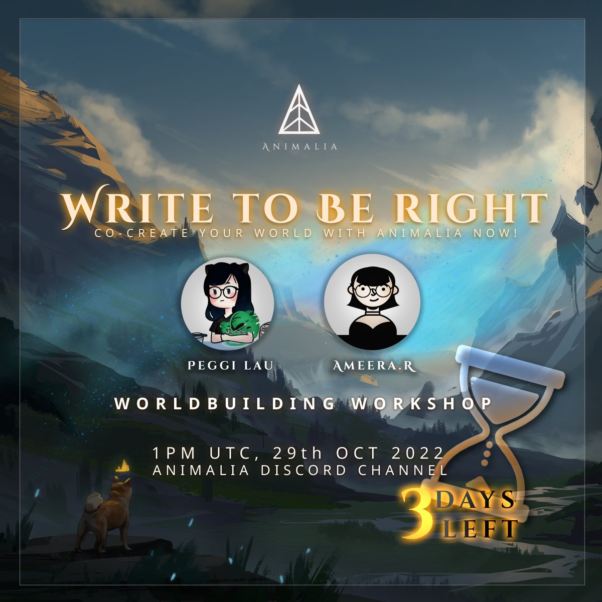 Animalia_games's tweet photo. Hear ye! Hear ye! Only 3 days left to our first worldbuilding workshop!
Come join our workshop to contribute to the foundations of building Animalia's lore! Stay a bit longer and you might just catch a gameplay livestream!
#Animalia #NFT #NFTProject #NFTWorkshop https://t.co/dpVUpdQ9tl