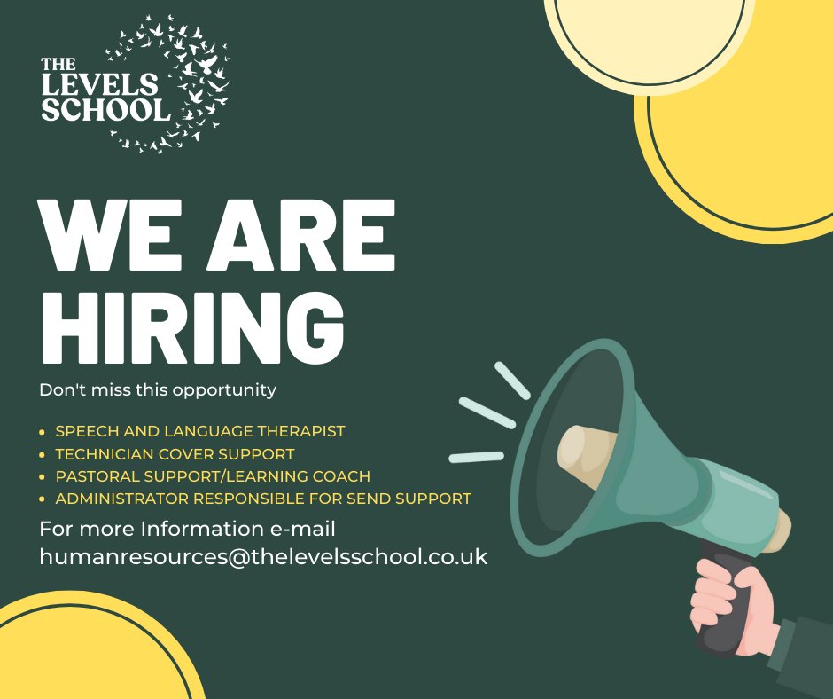 LevelsSchool's tweet photo. We are hiringโฆ.
https://t.co/WeYqjSfkaE
#jobsearch #schoolgrowing
@isaschools @RCSLT @SomersetJob @GlastoNubNews @StreetNubNews https://t.co/2ApTKAQ5zq