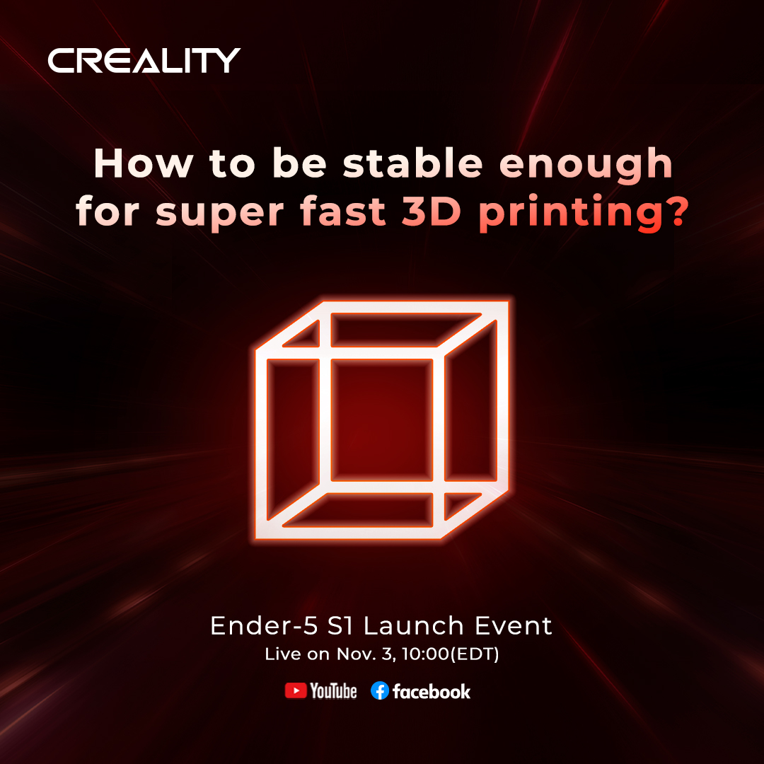 Creality3dP's tweet photo. 🤓How to be stable enough for super fast 3D printing?
Find the answer in the Ender-5 S1 Launch Event #ender5_s1
👉Live on Nov. 3, 10:00 (EDT)
#ender3_s1_plus #Ender3_s1_pro #CR10_smart_pro #sermoonV1 #halotone_plus #3D #creality #Ender #3dmodeling #3Dartist #3dprinted #3d https://t.co/cEpLcZAP5r