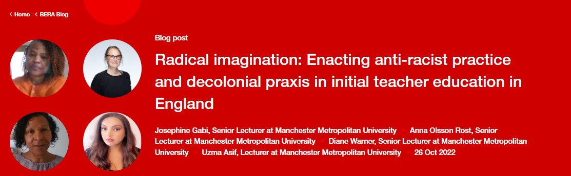 BERANews's tweet photo. Decolonising the curriculum is a complex phenomenon in initial teacher education (ITE), and must be actively and persistently pursued in order to enable anti-racist pedagogies to embed within student teachers’ schema...
https://t.co/dxMP2PKXDL @EducationManMet @Curriculum_Jrnl https://t.co/DR7X5xW522