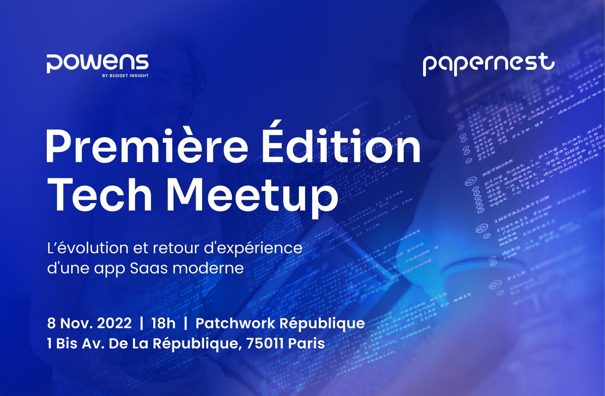 #Meetup - Premier Tech Meetup de Powens ! Rencontrez le CTO de <a href="/papernest_app/">papernest</a> qui animera une conférence sur le thème "L’évolution et retour d'expérience d'une application SaaS moderne".

Inscrivez-vous !👉meetup.com/fr-FR/meetup-b…
#tech #SaaS #fintech