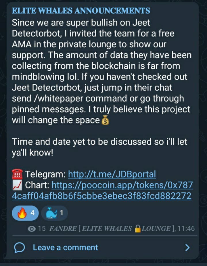 RB24K_'s tweet photo. 🤝
EliteWhales Announcements:
https://t.co/Q14IY1ErlE
☎️ Telegram: https://t.co/ffLh5alPmQ
📈 Chart: https://t.co/jjVoH3L8Hq
#JDB #JeetDetectorBot #EliteWhales #JDBOT @JDBOT_OFFICIAL https://t.co/L4Ev8tMF8m