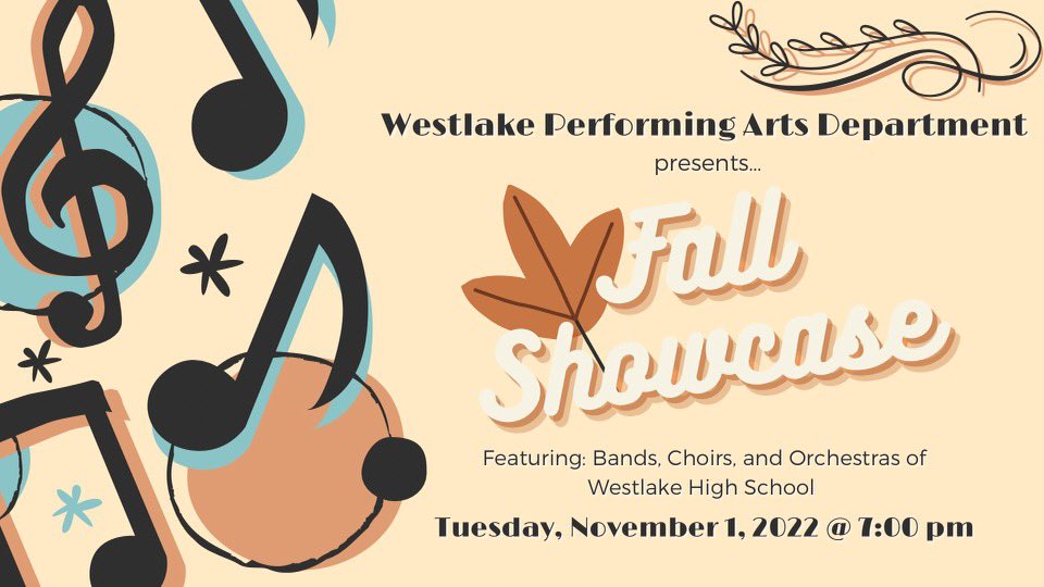 Come out on Tuesday, November 1 at 7PM to support the amazing <a href="/WHS_Perform/">WHS Performing Arts</a> department of <a href="/Westlake_HS/">Westlake High School</a> !! The students have put together an amazing Fall Showcase and are so excited to share it with you! Spread the word!