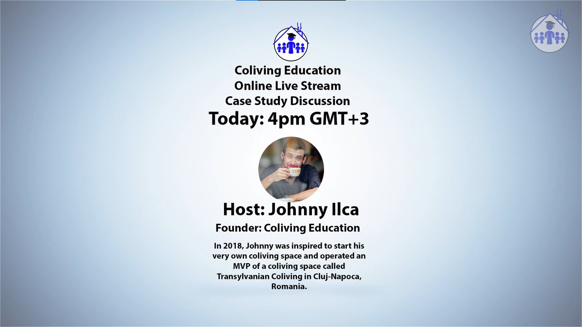 ColivingEducate's tweet photo. Online live stream case study discussion, meet the participants
@marcforster_  and @Johnnyi1337   will be discussing a scenario that you've probably encountered if you've stayed in a coliving space! Tune in live 
.
.
https://t.co/lDz6lAEks3
.
.
#coliving #colivingeducation https://t.co/mc09VnM2Lx