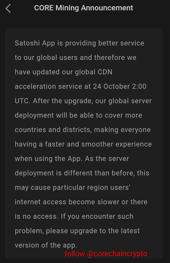 corefrontline's tweet photo. ATTENTION Everyone, There is latest app update related to the ongoing unstable network glitches EXPERIENCED by some session of our Esteem core miners worldwide from our legendary @coredao_org development team. Kindly go through the Announcement screenshot to understand better https://t.co/NIi3TIqoMY