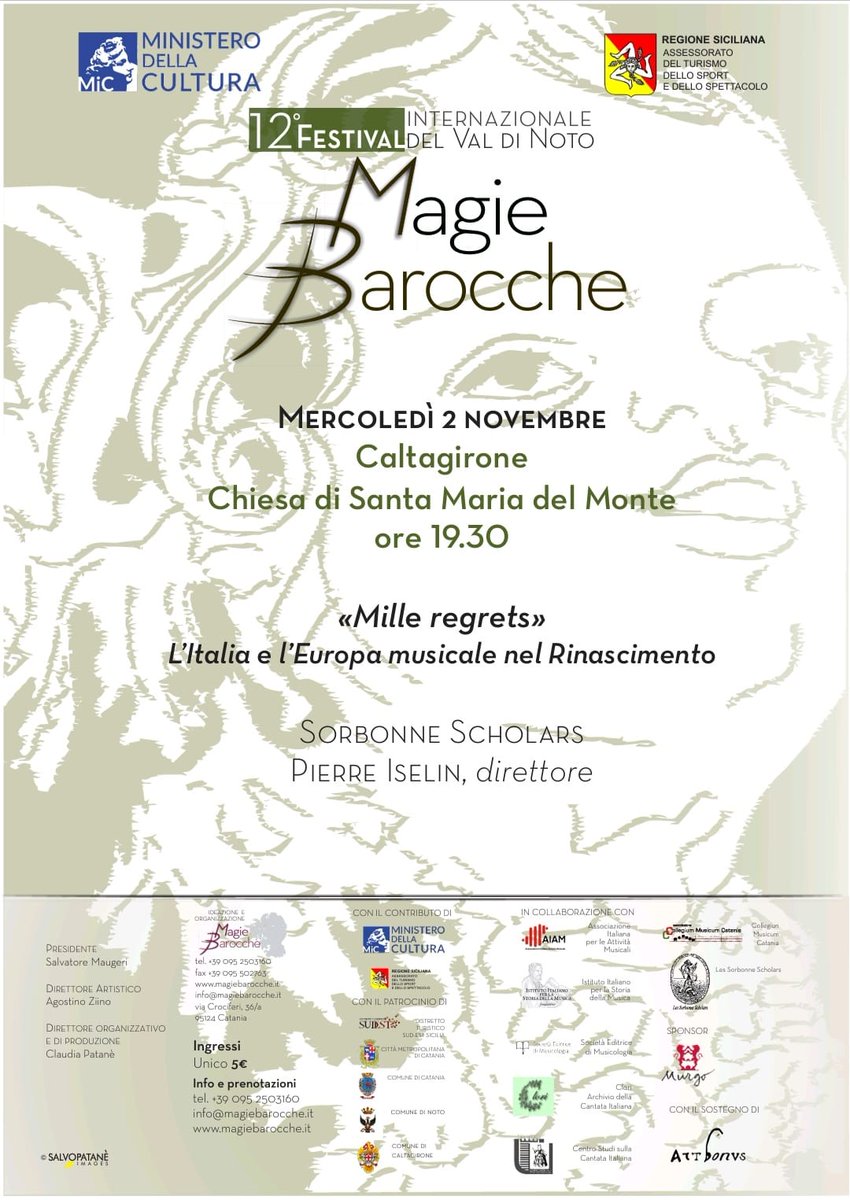 Magie Barocche “𝐌𝐢𝐥𝐥𝐞 𝐫𝐞𝐠𝐫𝐞𝐭𝐬” 𝐋’𝐈𝐭𝐚𝐥𝐢𝐚 𝐞 𝐥’𝐄𝐮𝐫𝐨𝐩𝐚 𝐦𝐮𝐬𝐢𝐜𝐚𝐥𝐞 𝐧𝐞𝐥 𝐑𝐢𝐧𝐚𝐬𝐜𝐢𝐦𝐞𝐧𝐭𝐨 12° Festival Internazionale del Val di Noto #Caltagirone 2 novembre #eventisicilia22 magiebarocche.it