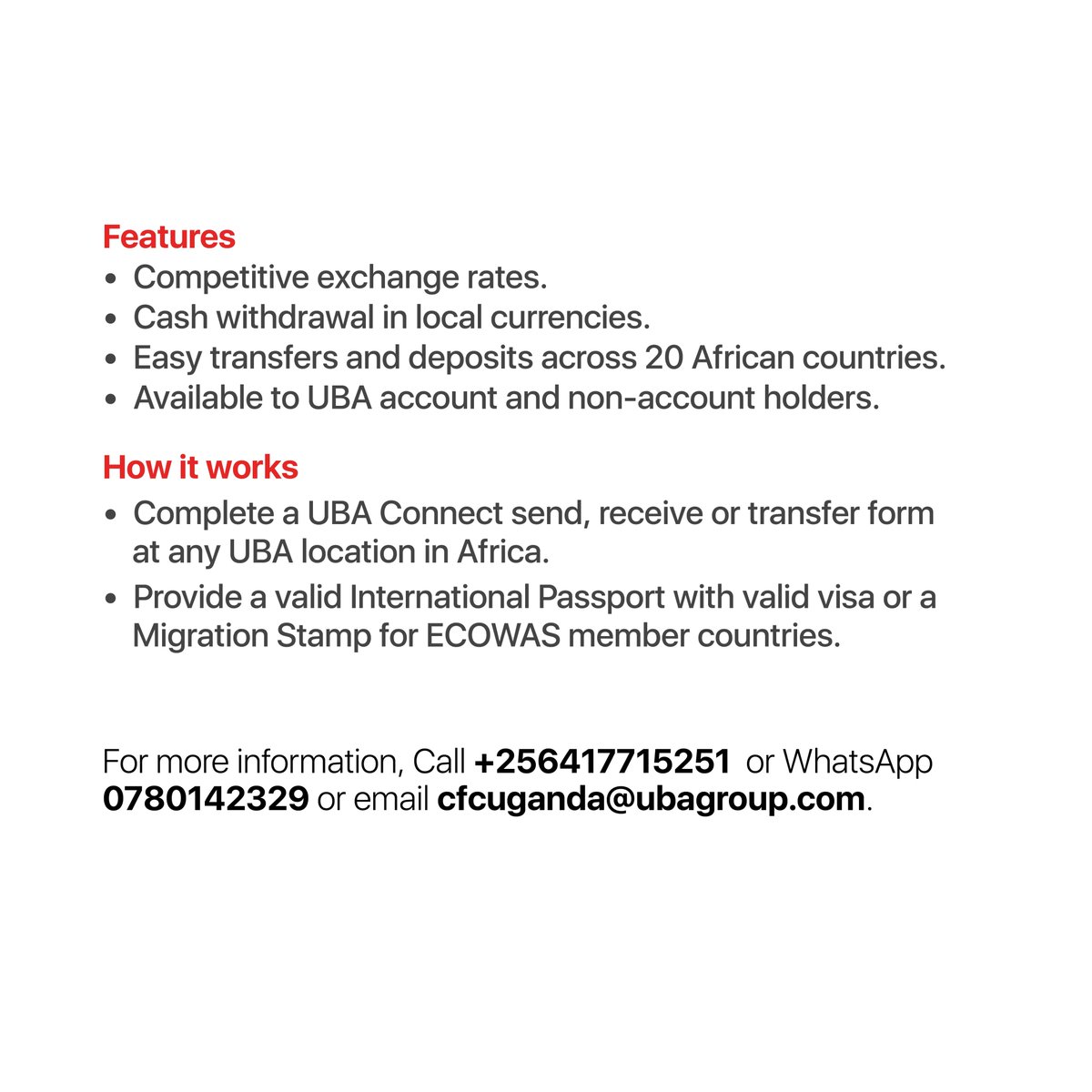 UBAUganda's tweet photo. Enjoy unlimited access to your account to transact from any UBA branch in 20 African countries.
With UBA Connect, your account follows you everywhere and even when travelling!
#UBAConnect #UnlimitedAccess
#UBAAccounts #Bankwithoutborders https://t.co/Cw2Zz50k72