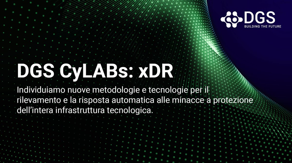 dgs_group's tweet photo. Per ridurre la tua superficie di attacco e semplificare i processi di analisi e risposta alle minacce, in #DGS studiamo sempre nuove tecnologie per la protezione dell'intera infrastruttura IT. Scopri di più sul laboratorio di #CyberSecurity #CyLAB #xDR 👉 https://t.co/AhjJ3p68Pn https://t.co/8yATO1rdKk