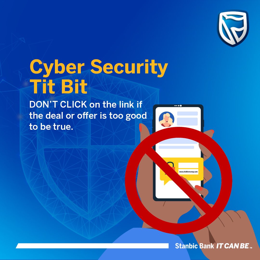 StanbicBankGH's tweet image. Stay away from too-good-to-be-true deals and offers. These messages almost always have a link that often redirect you to a login page and collect your information. Don’t take the bait. DON’T CLICK!

#ItCanBe #CyberSecurityAwarenesMonth #CSTitBits