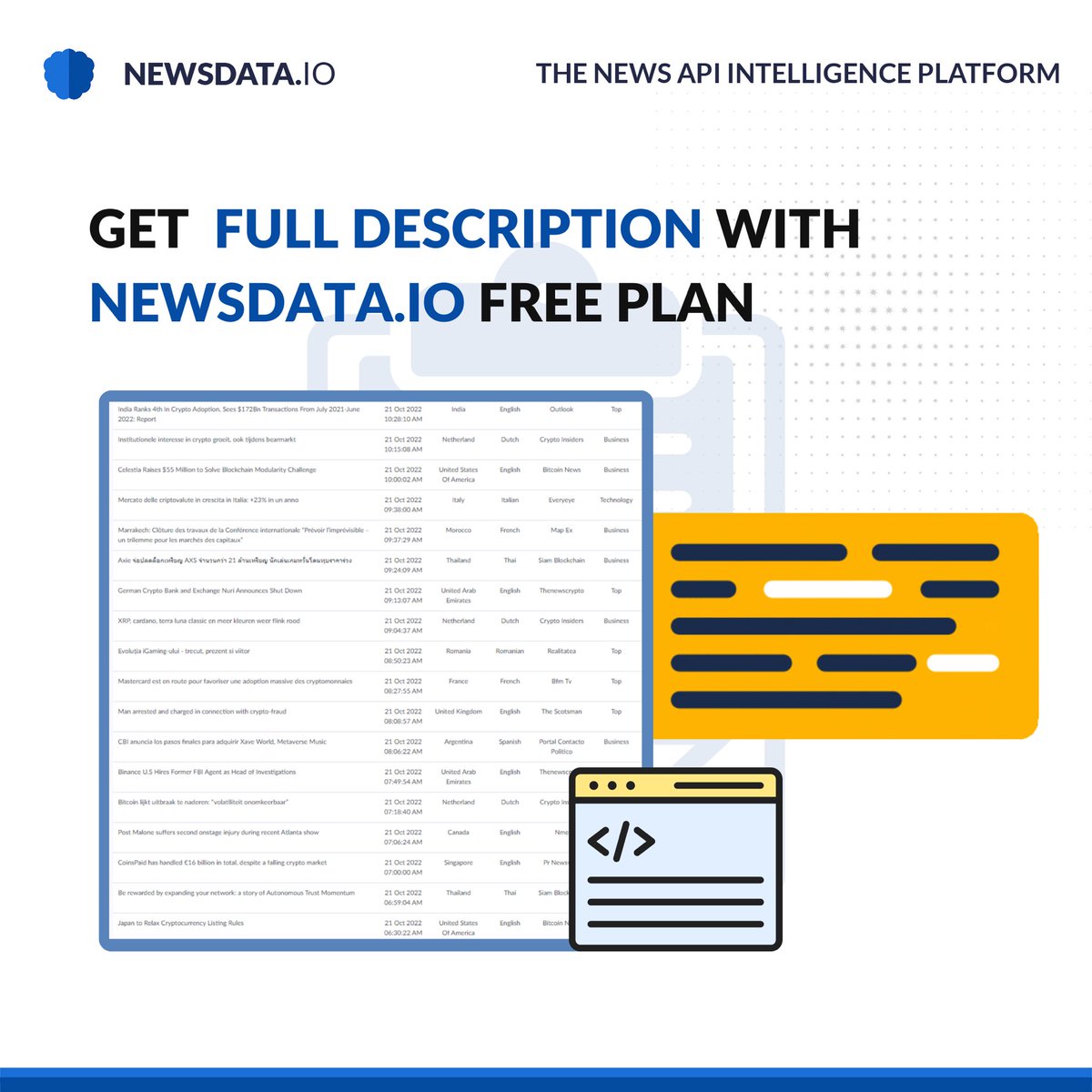 newsdataio's tweet photo. Only https://t.co/9kq1DIDj9d news API provides the full description feature to our users with a free plan. And you will get many other features with our affordable paid plans.
📣Get the free News data API now at - https://t.co/Tv0wHPAqqf
#fulldescription #dataextraction #news https://t.co/1CEfRFV4tv