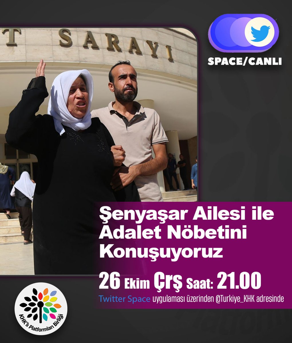 ♦️SPACE'de Bu Akşam Saat 21.00'de Kar,kış,yağmur,çamur,baskı,tehdit,gözaltı demeden adalete olan hasretle 'Adalet Nöbeti' eylemlerini sürdüren Şenyasar Ailesi'nin yaşadıkları sürece tanıklık etme ve destek olma adına herkesi programımıza davet ediyoruz. twitter.com/i/spaces/1nAKE…